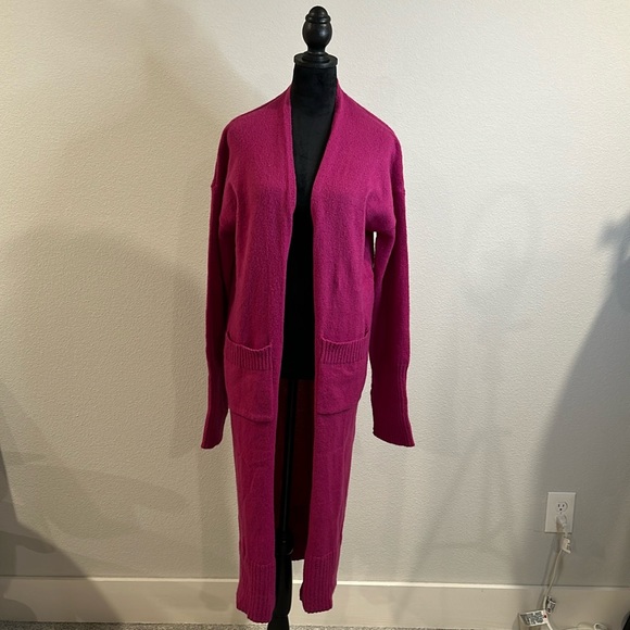 Solid Open Front Drape Knit Cardigan Long Sleeve Long Length Sweater NWOT - Picture 5 of 7